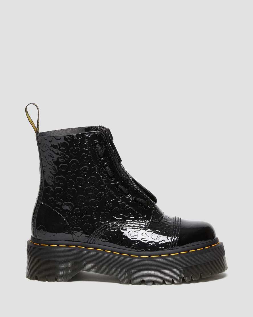 Black Patent Lamper Leopard Emboss Women's Dr Martens Sinclair Leopard Emboss Patent Leather Lace Up Boots | FAJXGLH-60