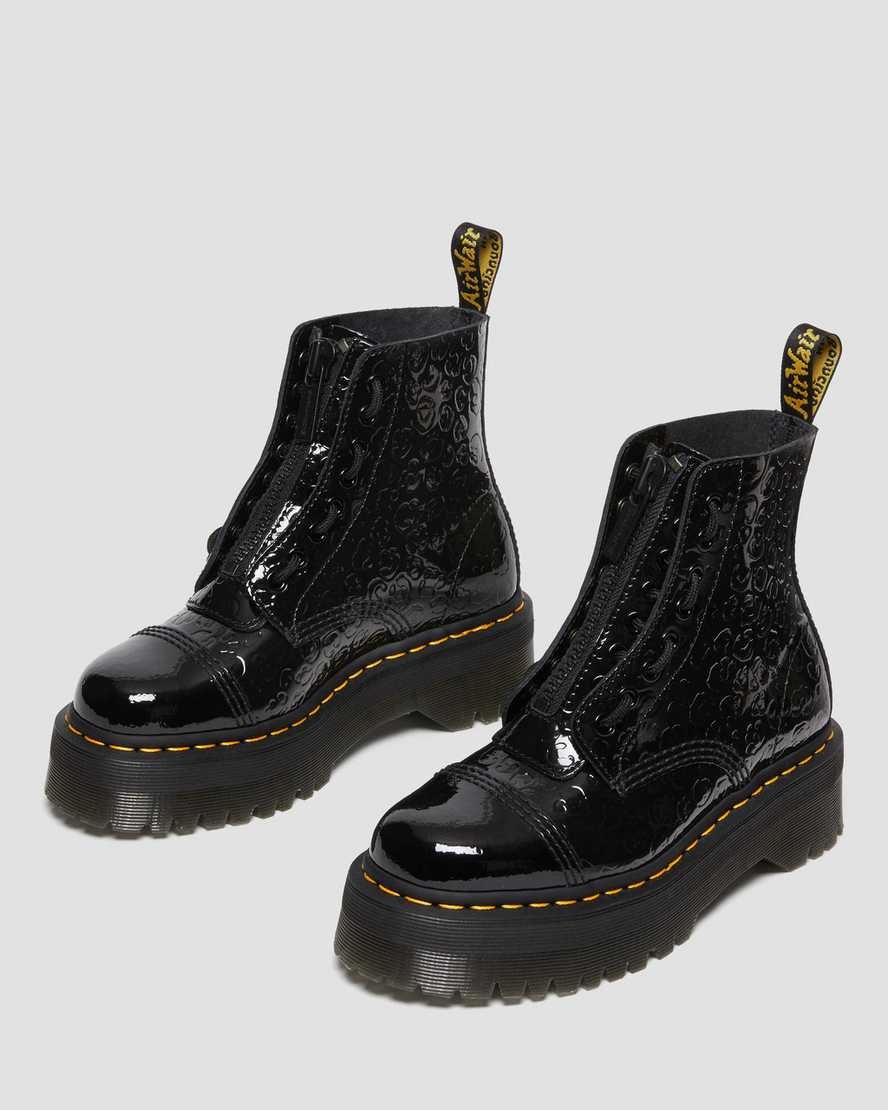 Black Patent Lamper Leopard Emboss Women's Dr Martens Sinclair Leopard Emboss Patent Leather Lace Up Boots | FAJXGLH-60