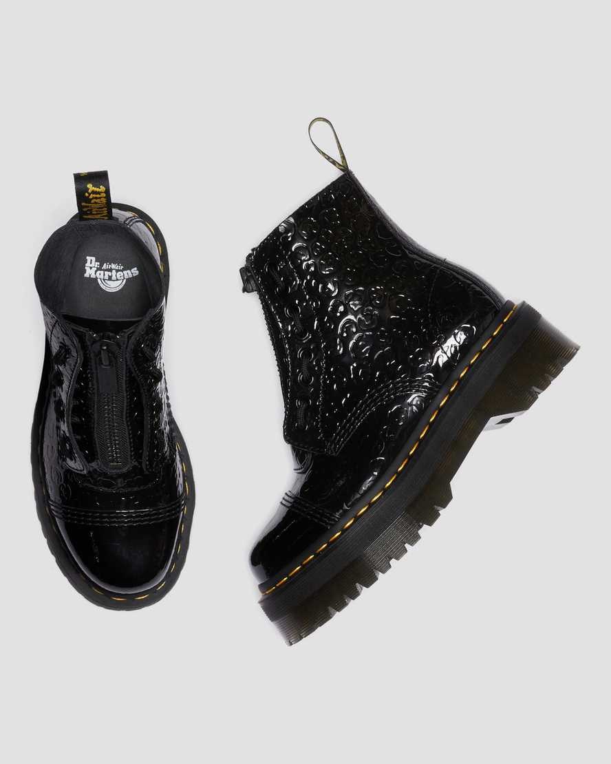 Black Patent Lamper Leopard Emboss Women's Dr Martens Sinclair Leopard Emboss Patent Leather Lace Up Boots | FAJXGLH-60