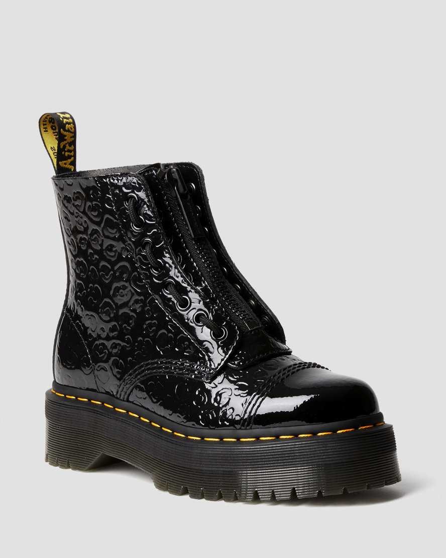 Black Patent Lamper Leopard Emboss Women's Dr Martens Sinclair Leopard Emboss Patent Leather Lace Up Boots | FAJXGLH-60