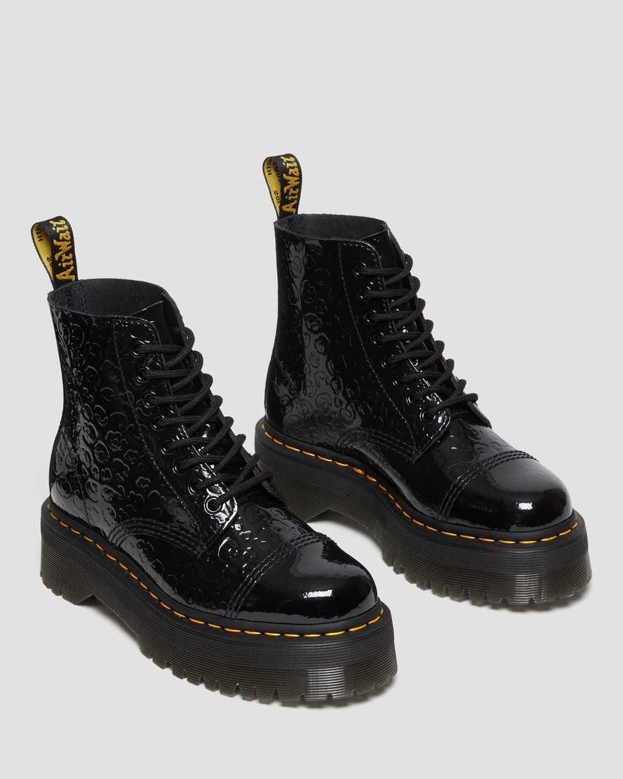 Black Patent Lamper Leopard Emboss Women's Dr Martens Sinclair Leopard Emboss Patent Leather Lace Up Boots | FAJXGLH-60