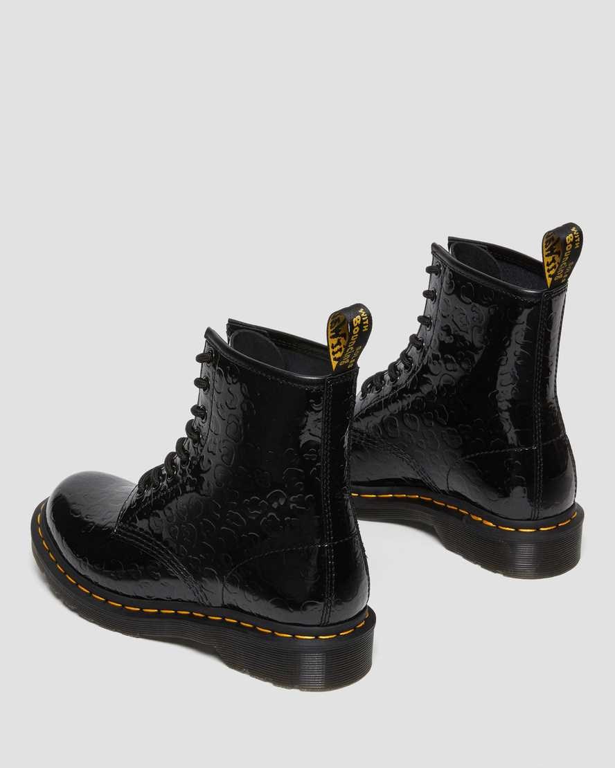 Black Patent Lamper Leopard Emboss Women's Dr Martens 1460 Leopard Emboss Patent Leather Lace Up Boots | MLS-469073