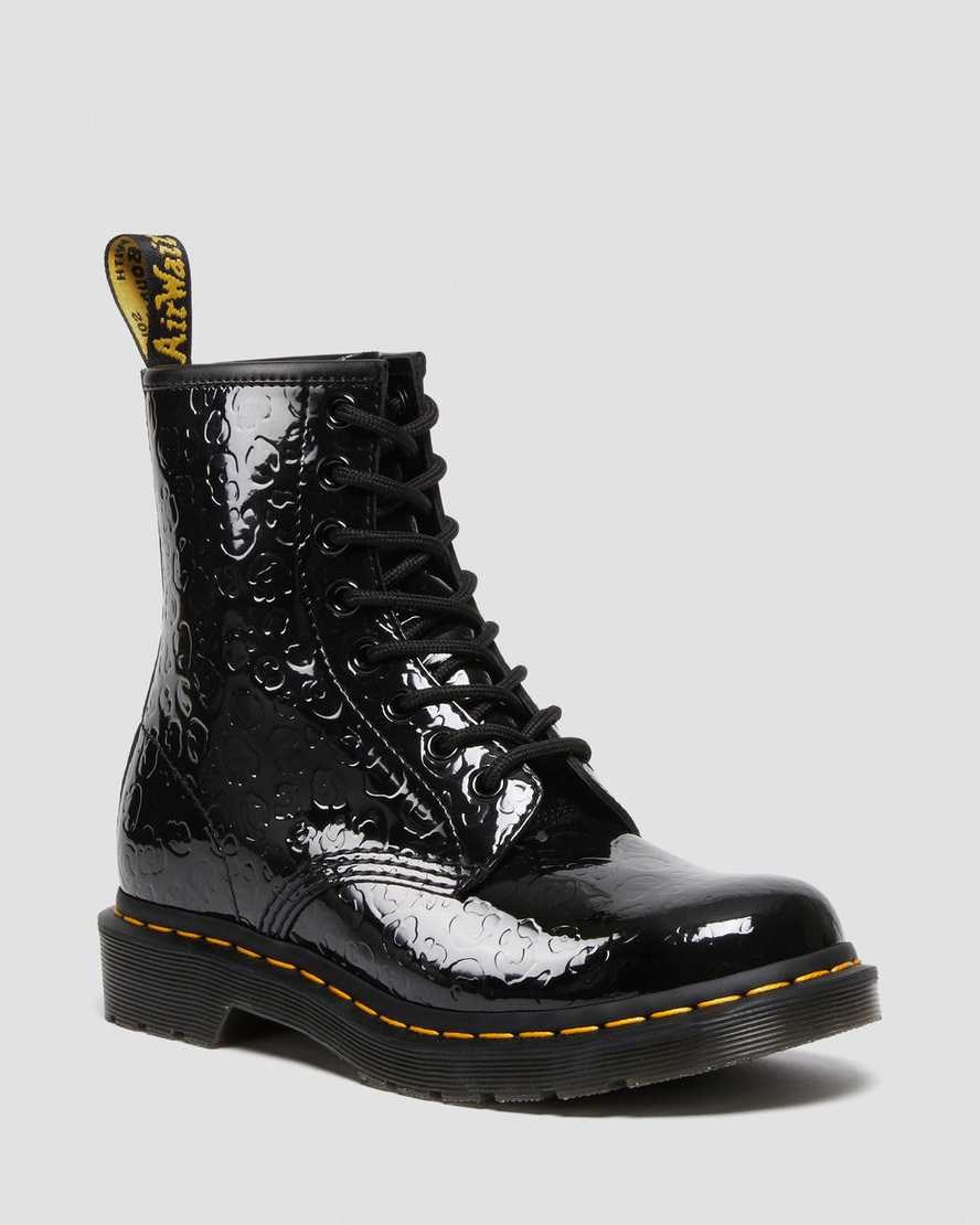 Black Patent Lamper Leopard Emboss Women's Dr Martens 1460 Leopard Emboss Patent Leather Lace Up Boots | MLS-469073