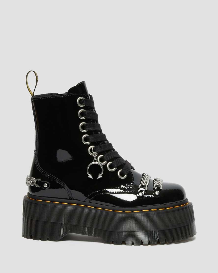 Black Patent Lamper Women's Dr Martens Jadon Max Chain Patent Leather Lace Up Boots | IXW-430125