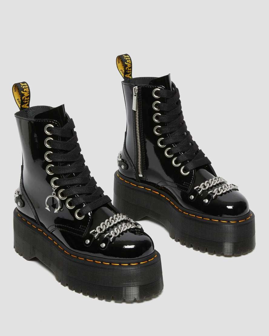 Black Patent Lamper Women's Dr Martens Jadon Max Chain Patent Leather Lace Up Boots | IXW-430125