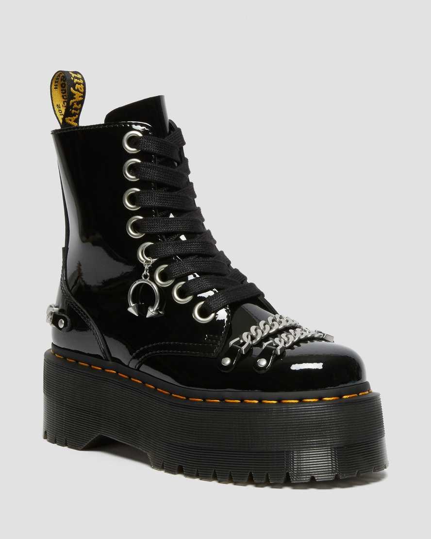 Black Patent Lamper Women\'s Dr Martens Jadon Max Chain Patent Leather Lace Up Boots | IXW-430125