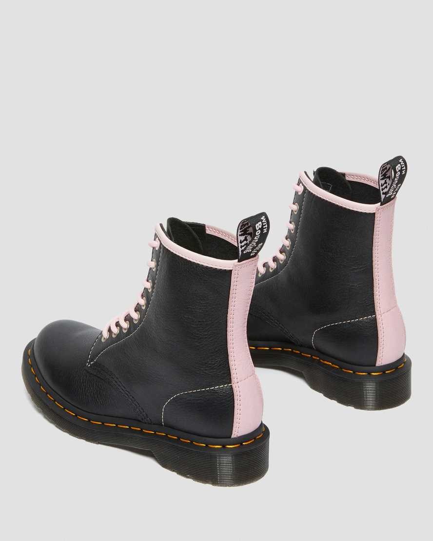 Black Pink Women's Dr Martens 1460 Contrast Leather Lace Up Boots | TFV-524913
