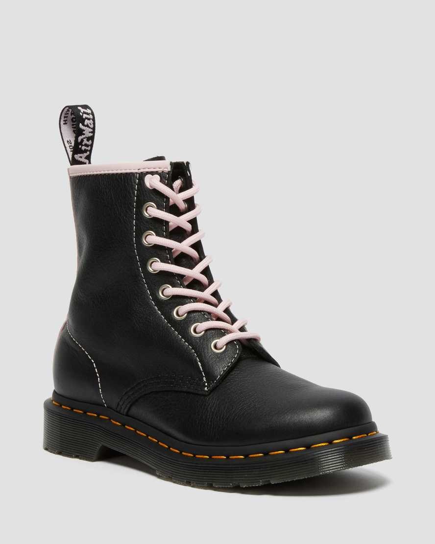 Black Pink Women\'s Dr Martens 1460 Contrast Leather Lace Up Boots | TFV-524913