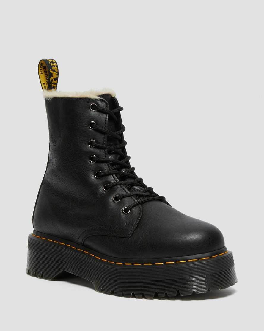 Black Pisa Women's Dr Martens Jadon Leather Faux Fur Lined Platform Lace Up Boots | VRM-795830