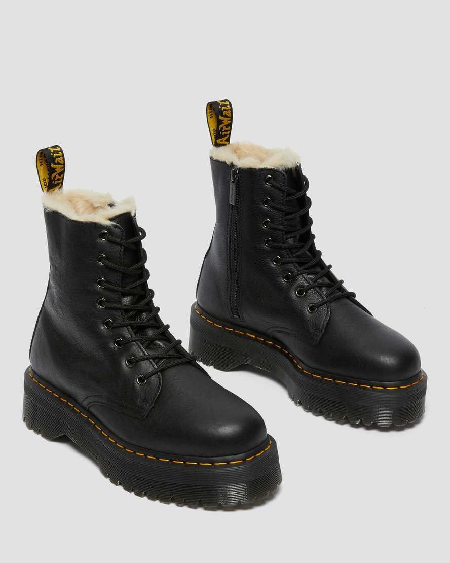 Black Pisa Women's Dr Martens Jadon Leather Faux Fur Lined Platform Lace Up Boots | VRM-795830