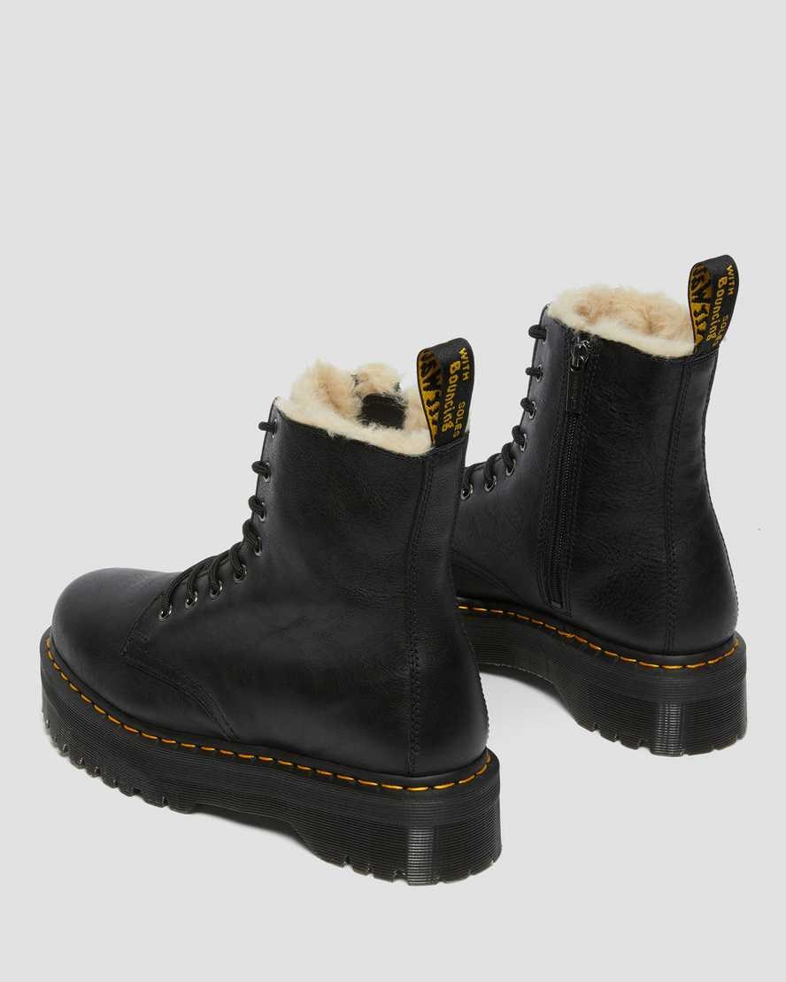 Black Pisa Women's Dr Martens Jadon Leather Faux Fur Lined Platform Lace Up Boots | VRM-795830