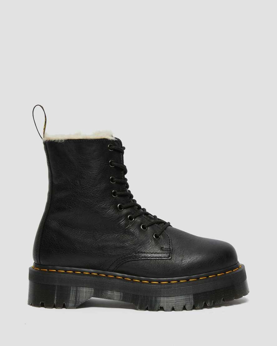 Black Pisa Women's Dr Martens Jadon Leather Faux Fur Lined Platform Lace Up Boots | VRM-795830