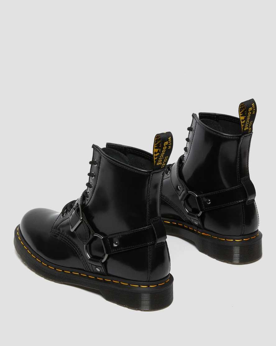Black Polished Smooth Women's Dr Martens 1460 Harness Leather Lace Up Boots | EJZ-653072