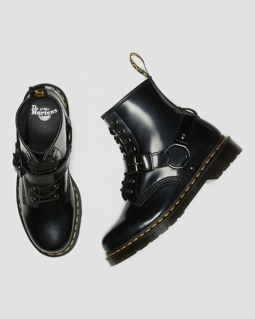 Black Polished Smooth Women's Dr Martens 1460 Harness Leather Lace Up Boots | EJZ-653072