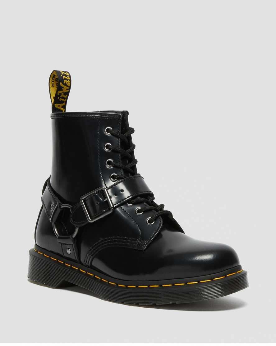 Black Polished Smooth Women\'s Dr Martens 1460 Harness Leather Lace Up Boots | EJZ-653072