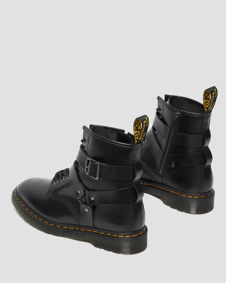 Black Polished Smooth Women's Dr Martens Cristofor Leather Harness Lace Up Boots | JTZ-461789