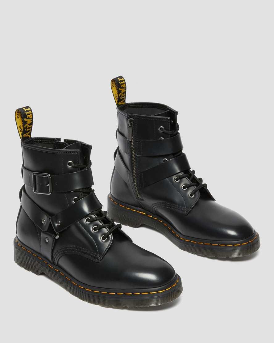 Black Polished Smooth Women's Dr Martens Cristofor Leather Harness Lace Up Boots | JTZ-461789