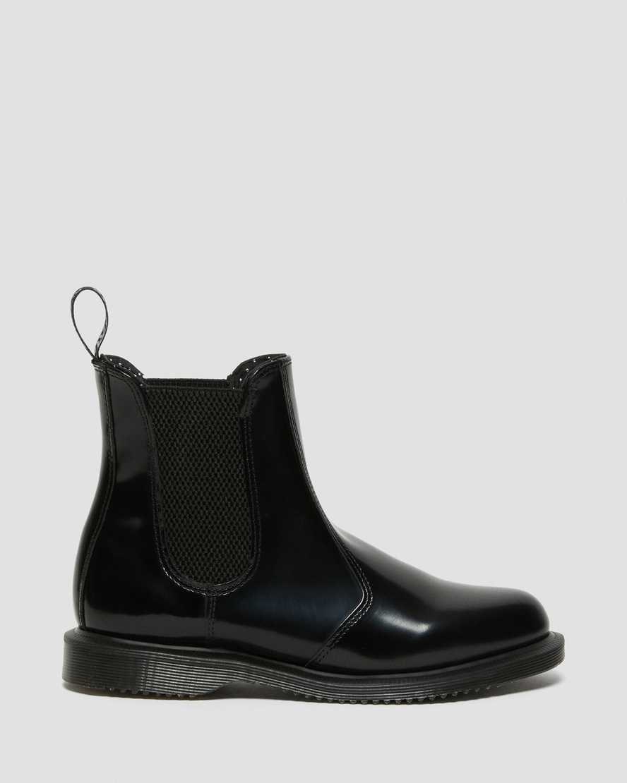 Black Polished Smooth Women's Dr Martens Flora Smooth Leather Chelsea Boots | XDC-714980