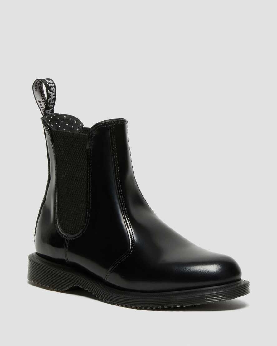 Black Polished Smooth Women\'s Dr Martens Flora Smooth Leather Chelsea Boots | XDC-714980