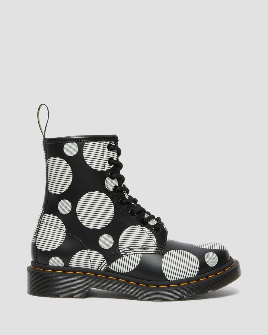 Black Polka Dot Smooth Women's Dr Martens 1460 Polka Dot Smooth Leather Lace Up Boots | HYA-615048