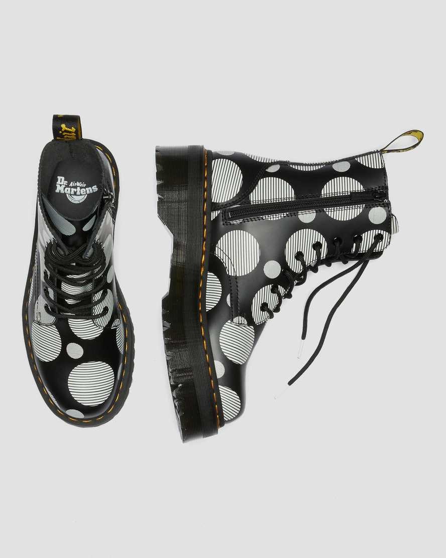 Black Polka Dot Smooth Women's Dr Martens Jadon Polka Dot Smooth Leather Lace Up Boots | UXV-082769