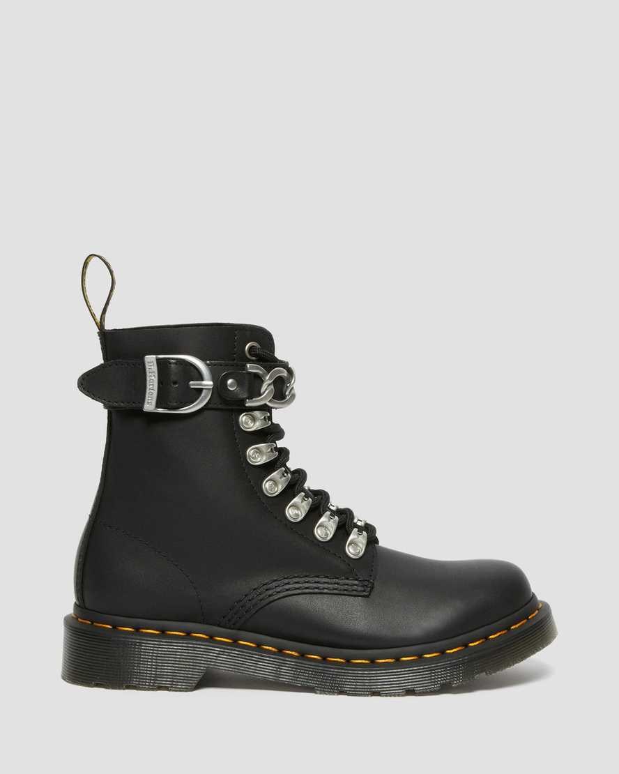 Black Sendal Women's Dr Martens 1460 Pascal Chain Leather Lace Up Boots | UCO-534089