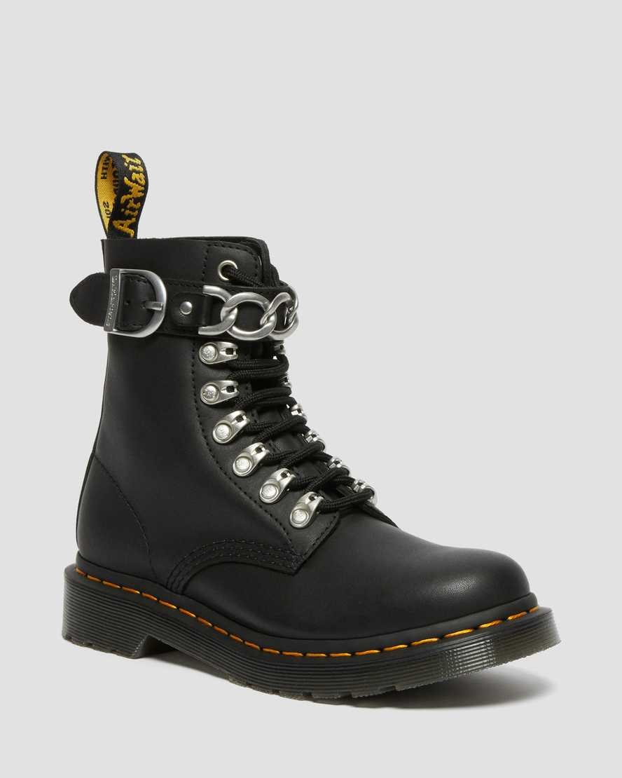 Black Sendal Women\'s Dr Martens 1460 Pascal Chain Leather Lace Up Boots | UCO-534089