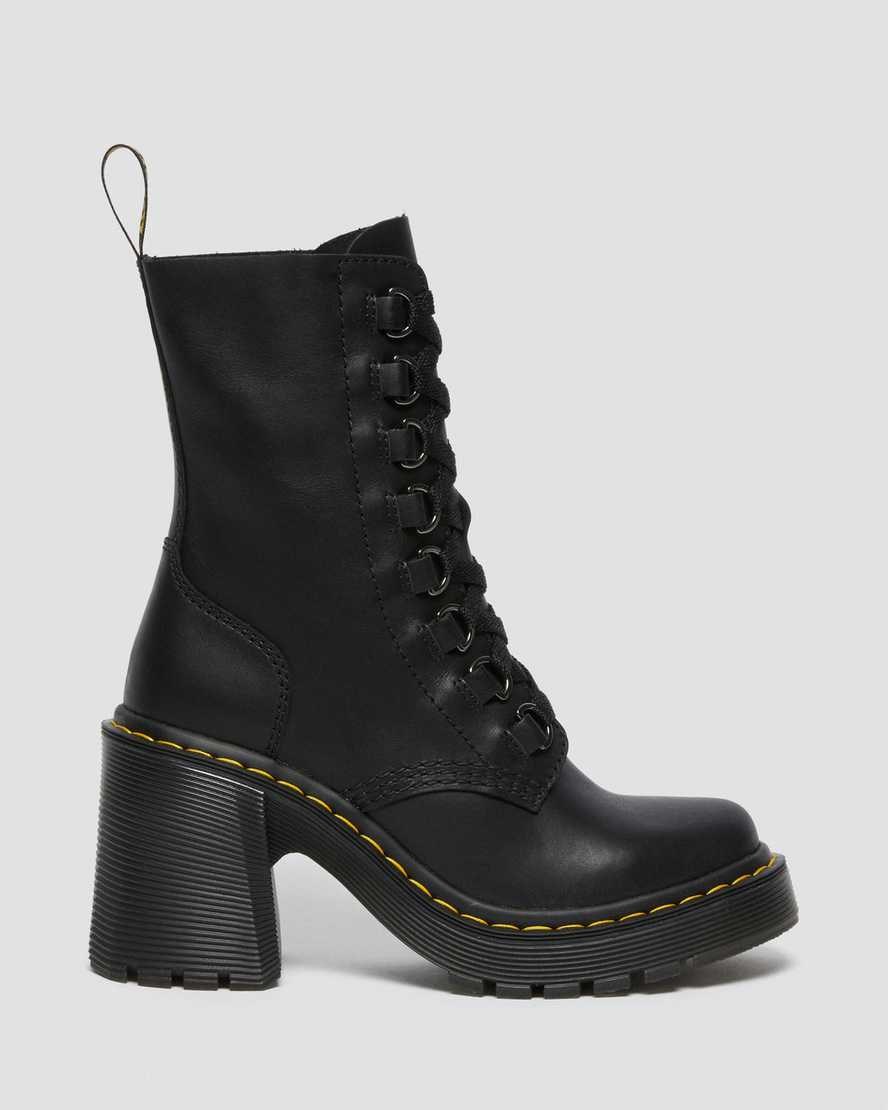 Black Sendal Women's Dr Martens Chesney Leather Flared Heel Lace Up Boots | SZQ-369420