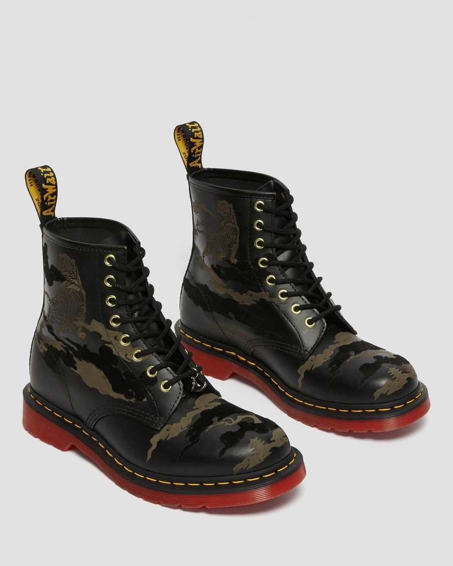 Black Smooth Leather Women's Dr Martens 1460 Year of The Tiger Leather Lace Up Boots | AFX-652189