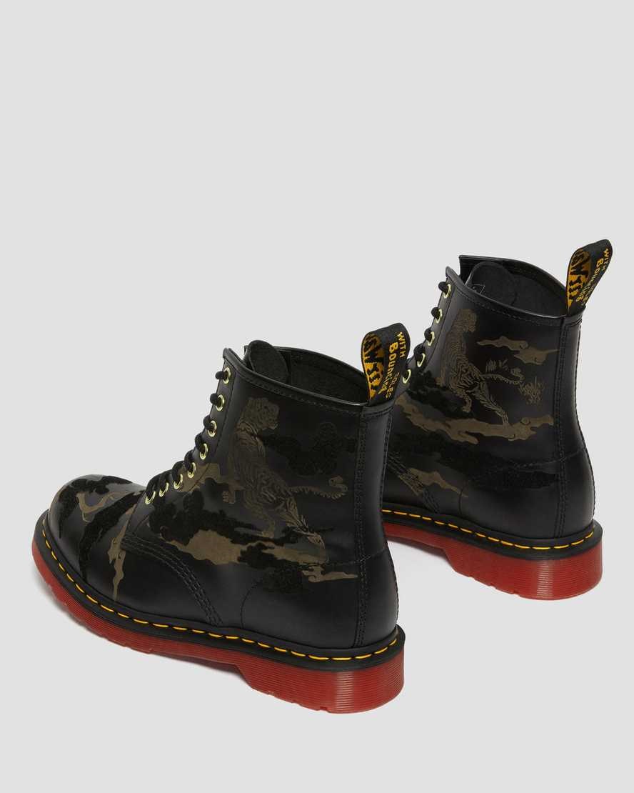 Black Smooth Leather Women's Dr Martens 1460 Year of The Tiger Leather Lace Up Boots | AFX-652189