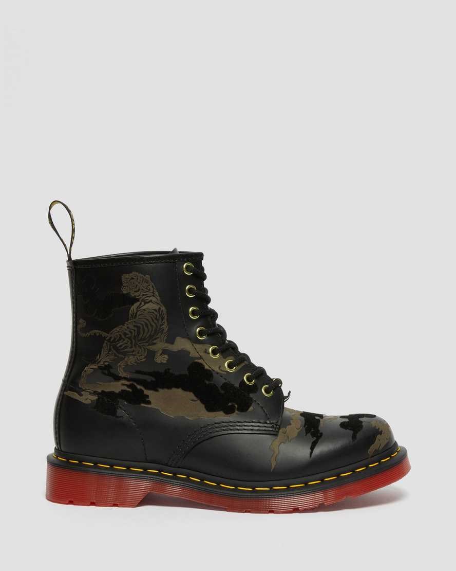 Black Smooth Leather Women's Dr Martens 1460 Year of The Tiger Leather Lace Up Boots | AFX-652189