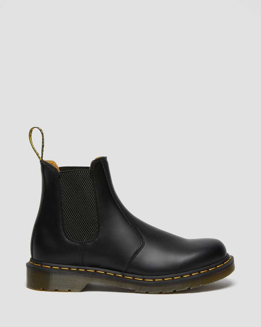 Black Smooth Leather Women's Dr Martens 2976 Yellow Stitch Smooth Leather Chelsea Boots | MVX-104762