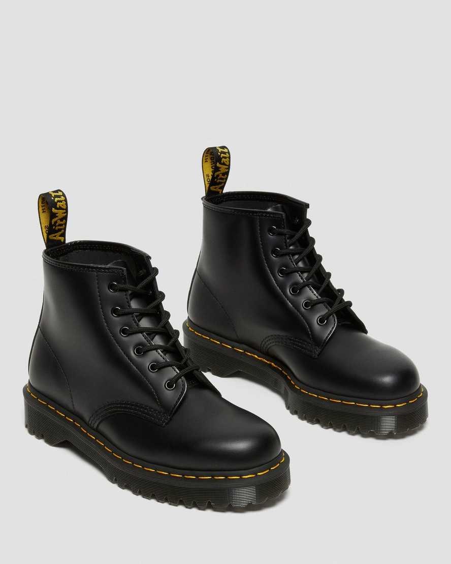 Black Smooth Leather Women's Dr Martens 101 Bex Smooth Leather Lace Up Boots | NZV-948320