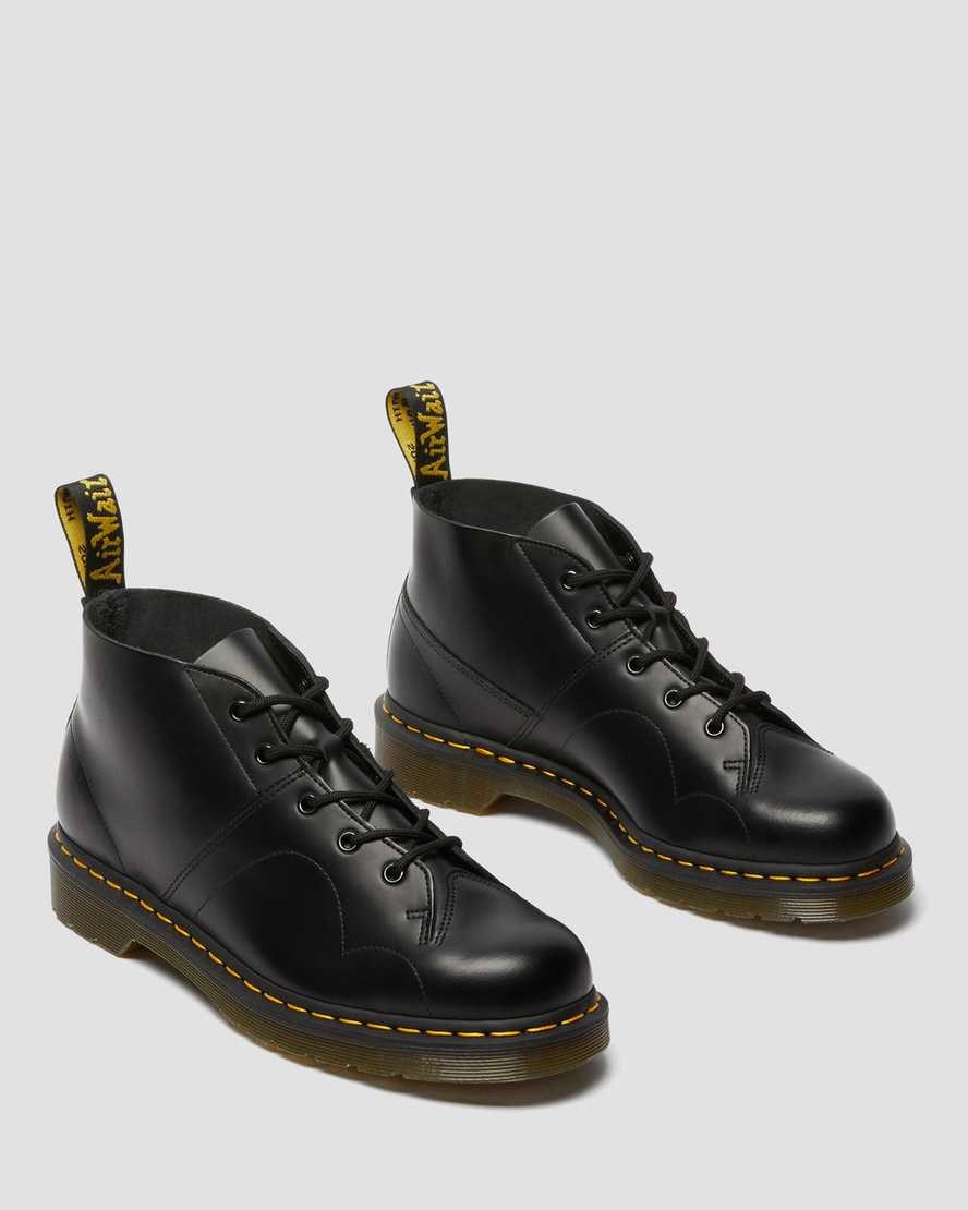 Black Smooth Leather Women's Dr Martens Church Smooth Leather Lace Up Boots | TQU-327950