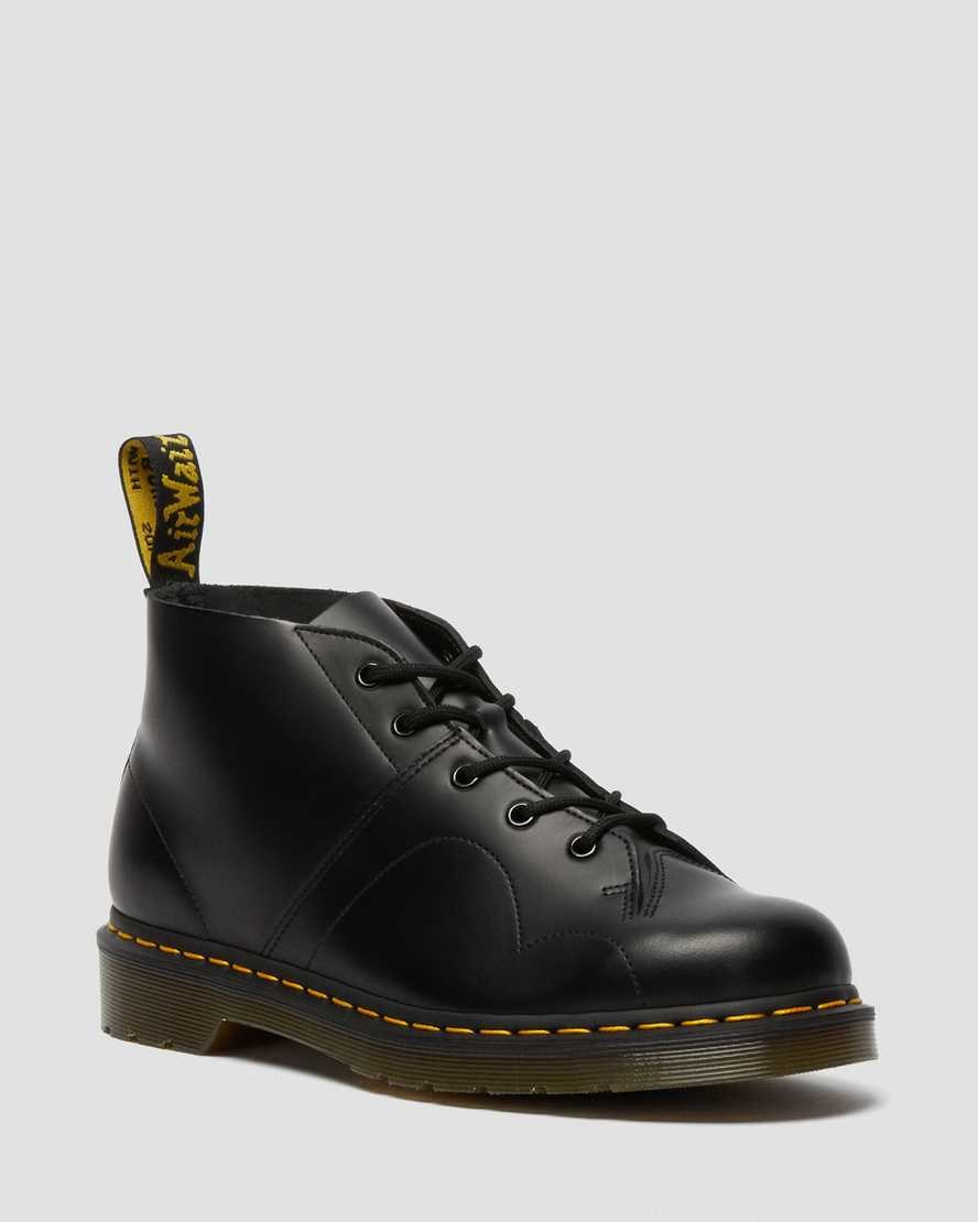 Black Smooth Leather Women's Dr Martens Church Smooth Leather Lace Up Boots | TQU-327950