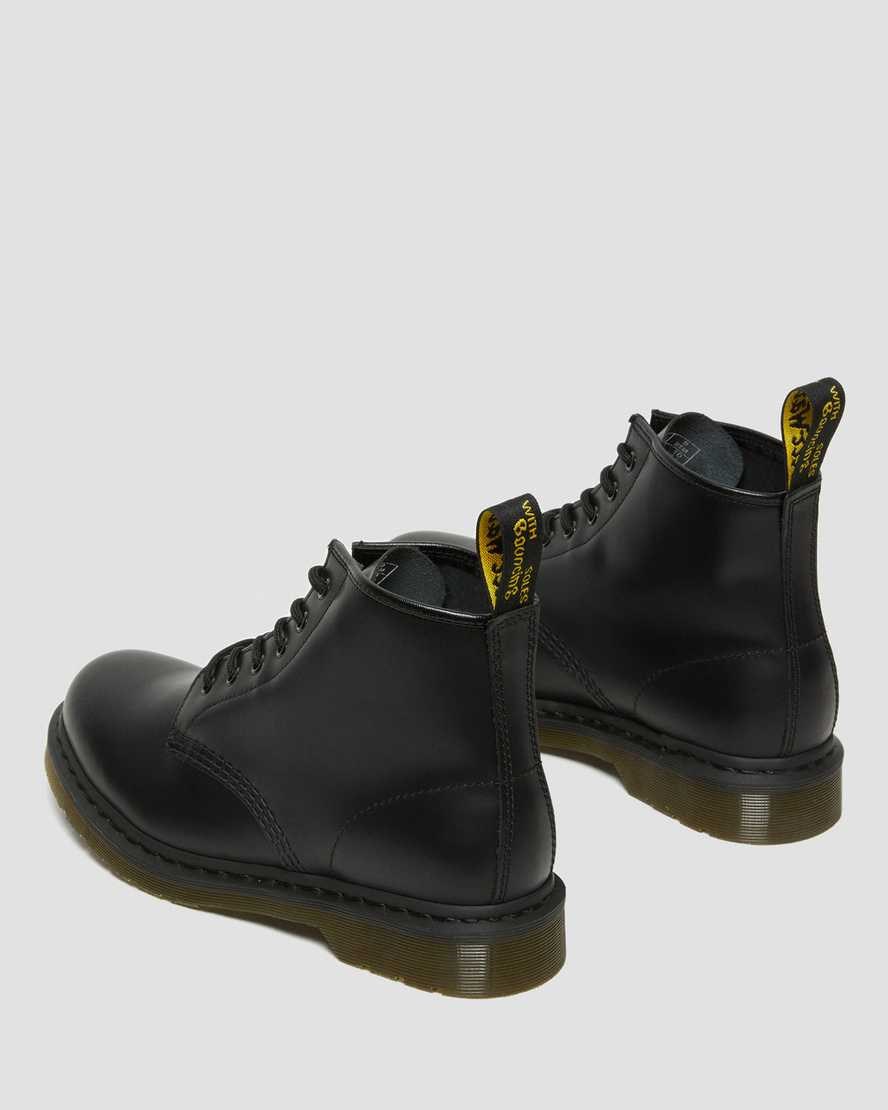 Black Smooth Leather Women's Dr Martens 101 Smooth Leather Lace Up Boots | TYD-251639