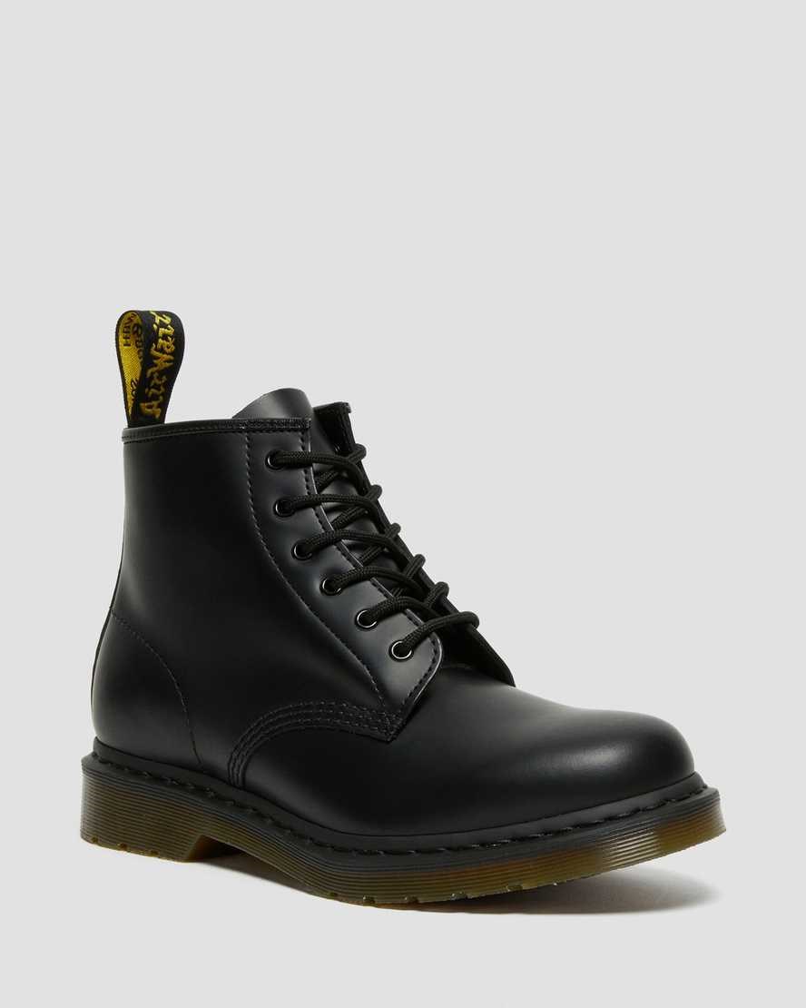 Black Smooth Leather Women\'s Dr Martens 101 Smooth Leather Lace Up Boots | TYD-251639