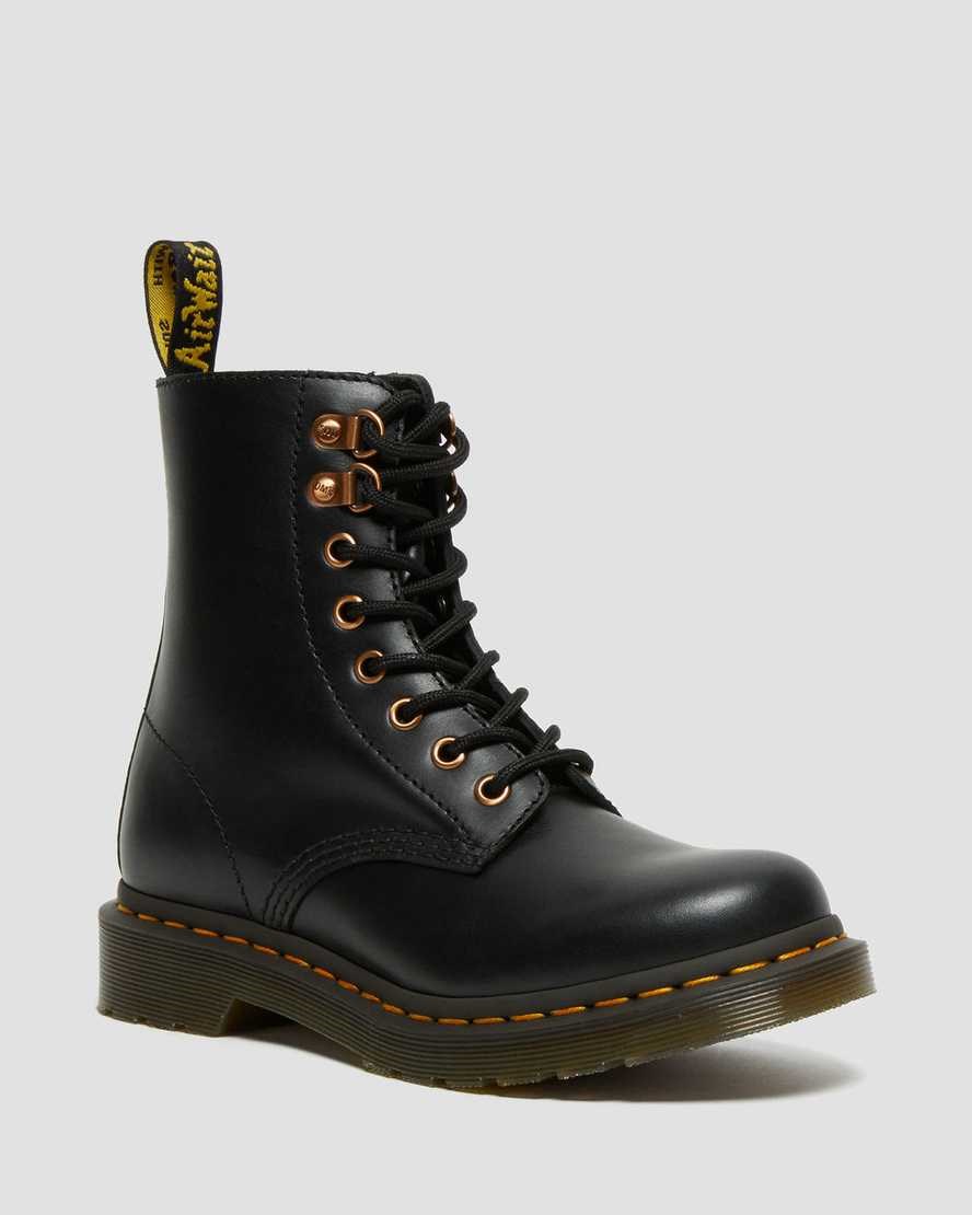 Black Wanama Women's Dr Martens 1460 Pascal Rose Gold Hardware Leather Lace Up Boots | OHW-587264