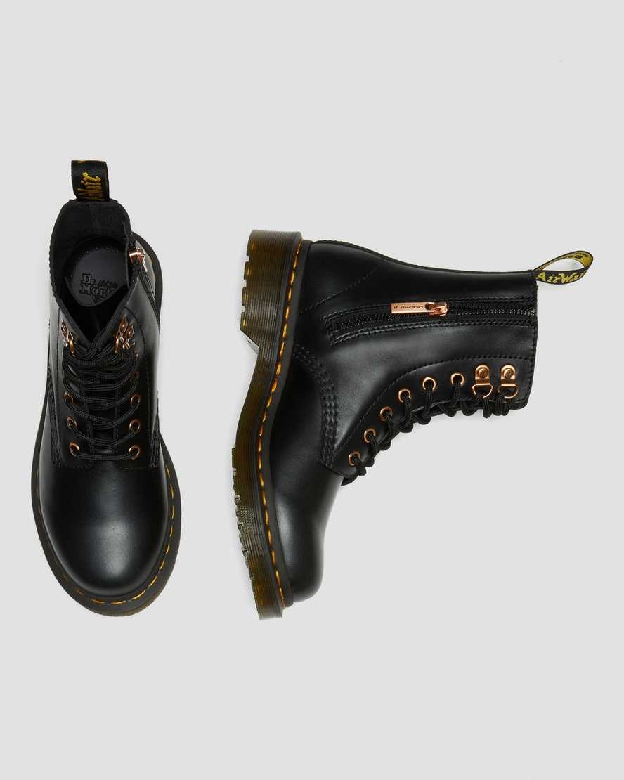 Black Wanama Women's Dr Martens 1460 Pascal Rose Gold Hardware Leather Lace Up Boots | OHW-587264