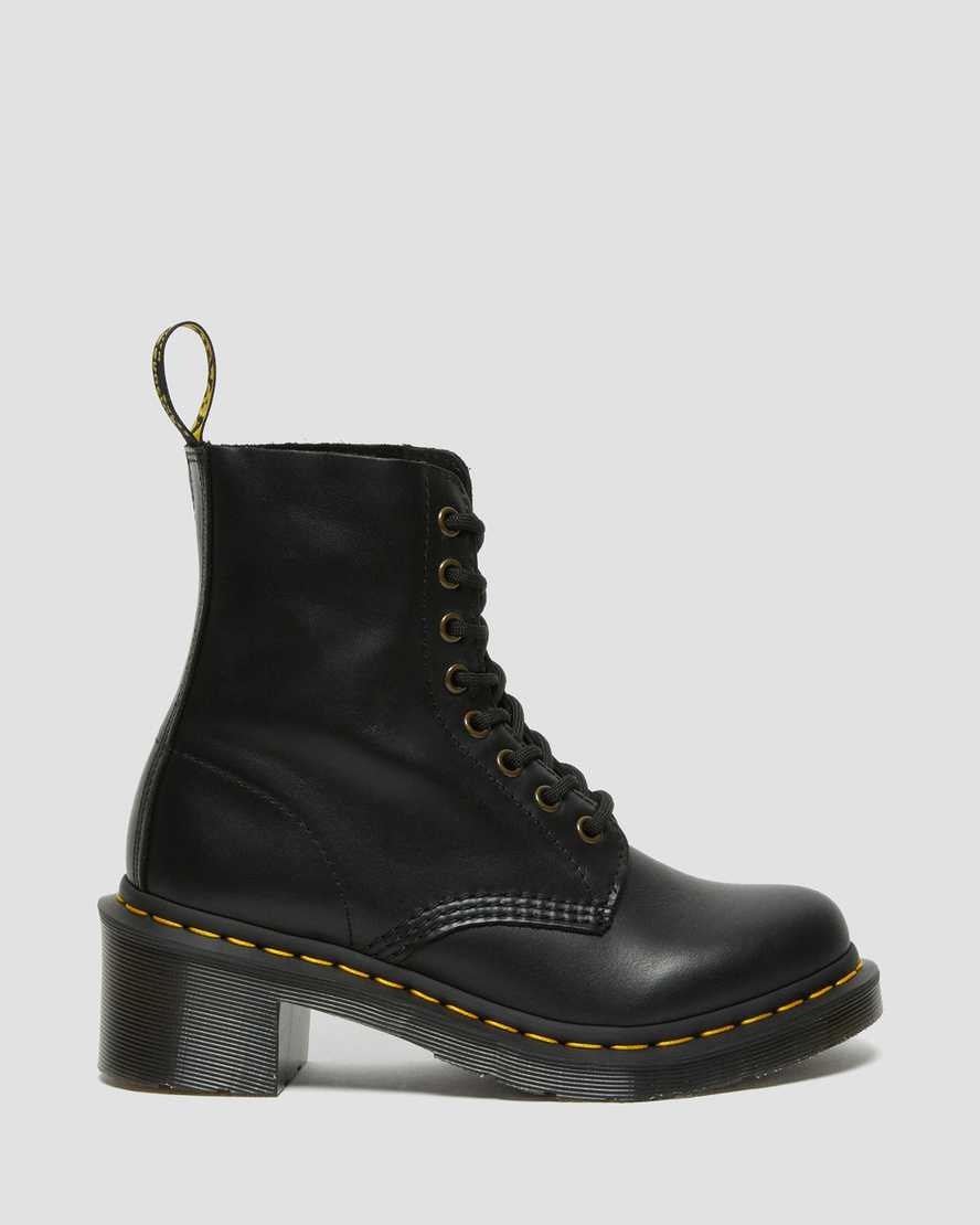 Black Wanama Women's Dr Martens Clemency Leather Heeled Lace Up Boots | XHY-397861