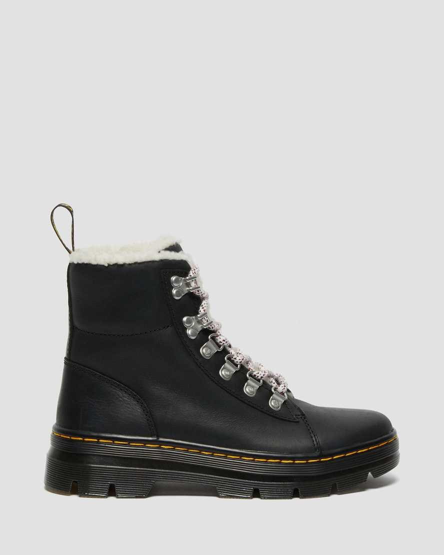 Black Wyoming Women's Dr Martens Combs Faux Shearling Lined Lace Up Boots | GSO-523016