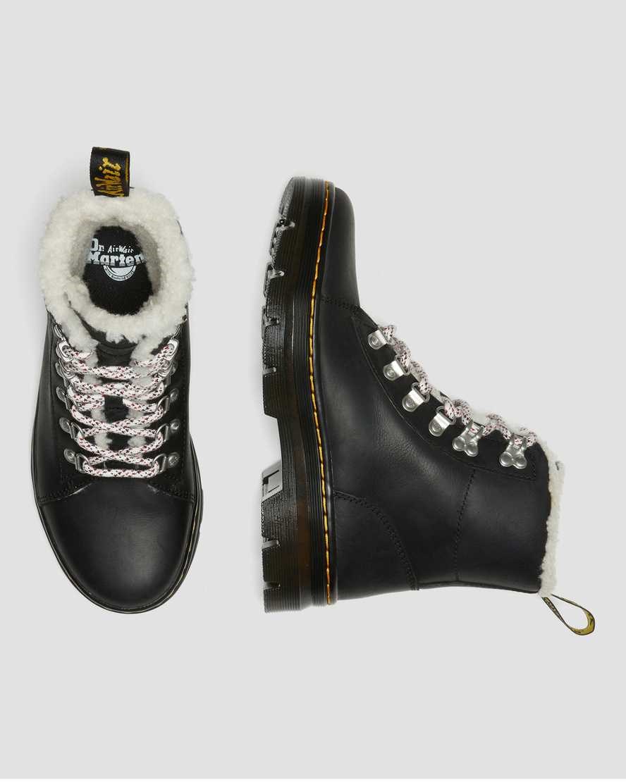 Black Wyoming Women's Dr Martens Combs Faux Shearling Lined Lace Up Boots | GSO-523016