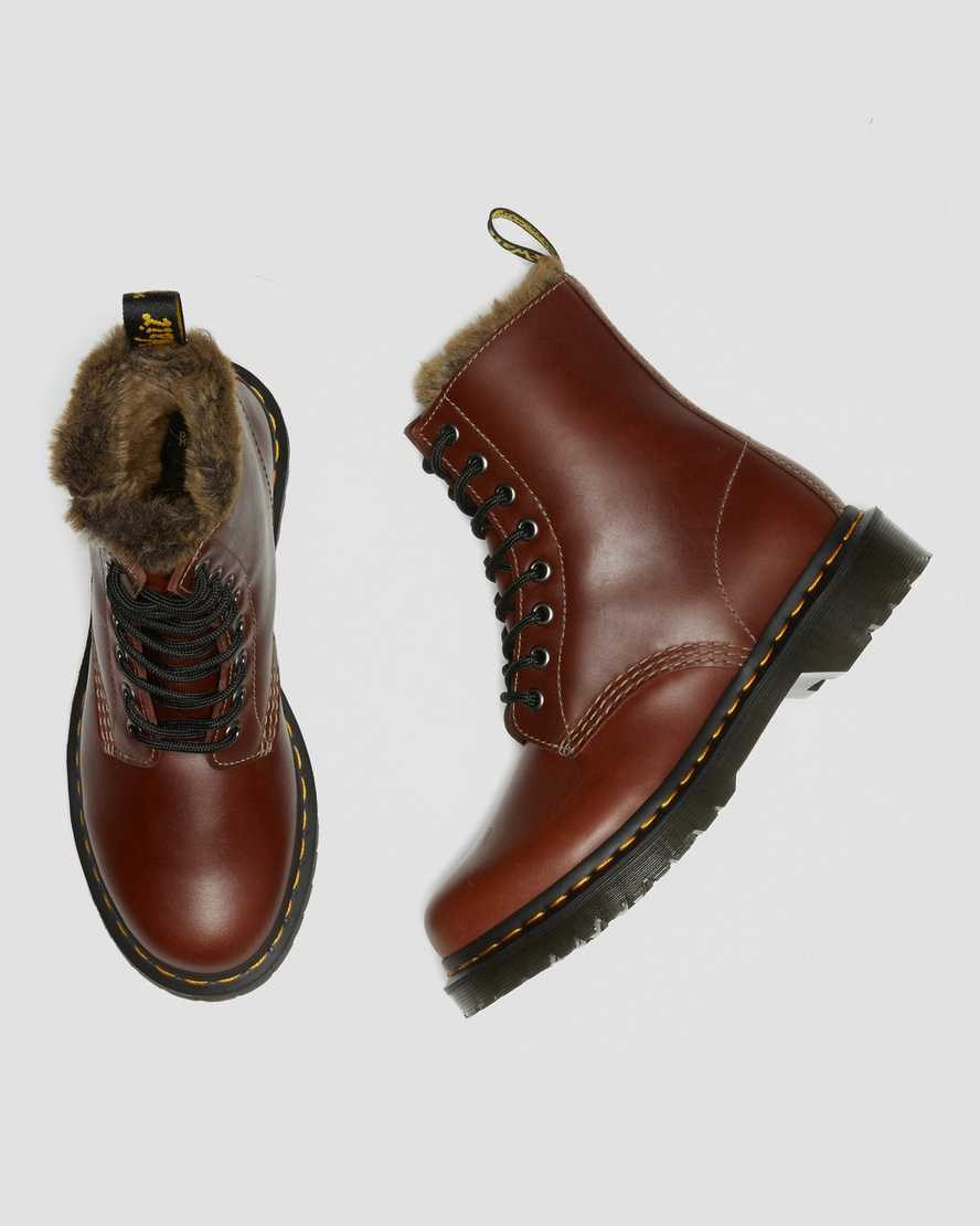 Brown Abruzzo Wp Women's Dr Martens 1460 Serena Faux Fur Lined Lace Up Boots | IHN-150273