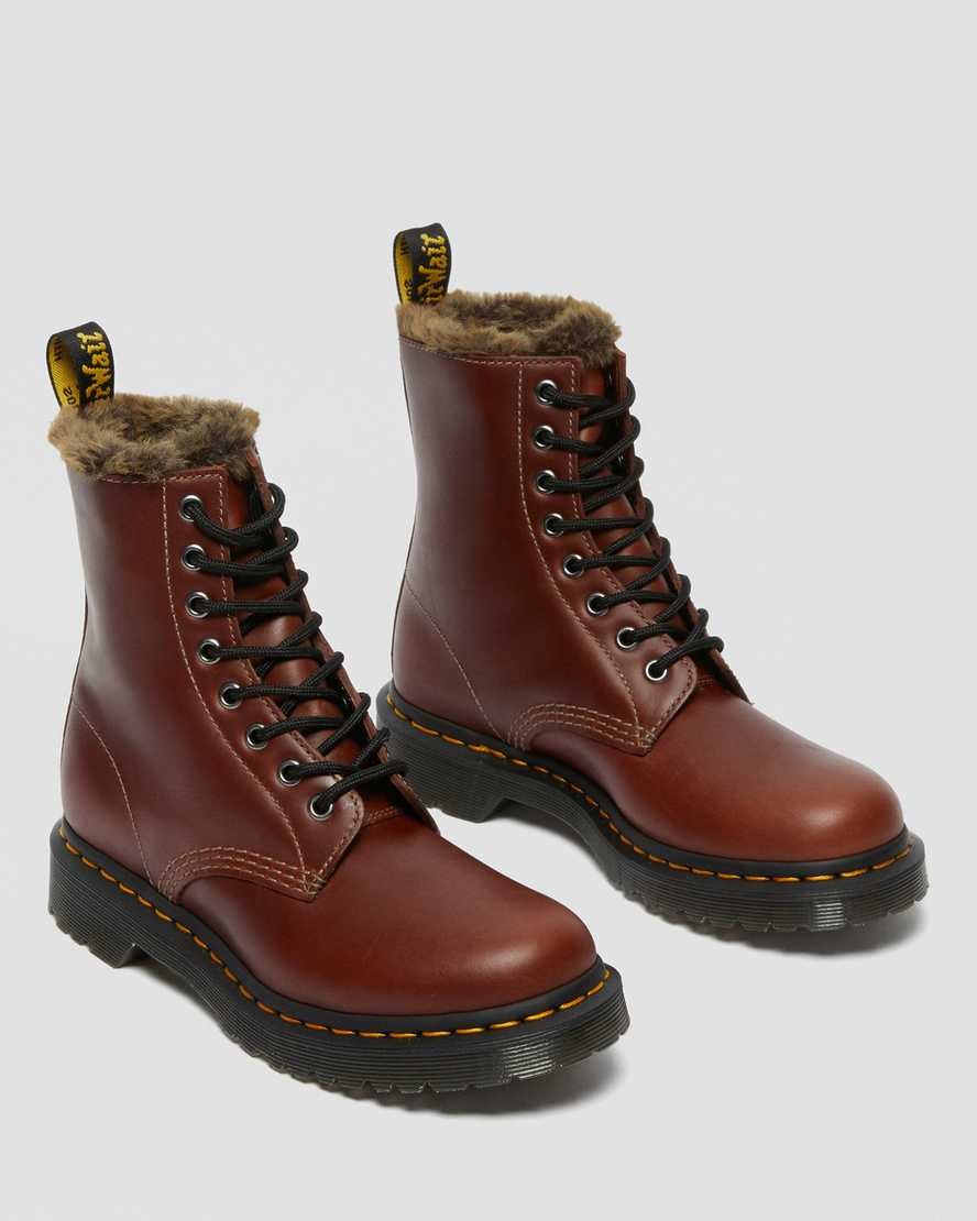 Brown Abruzzo Wp Women's Dr Martens 1460 Serena Faux Fur Lined Lace Up Boots | IHN-150273