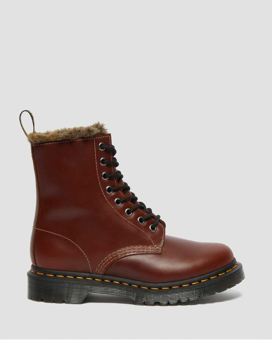 Brown Abruzzo Wp Women's Dr Martens 1460 Serena Faux Fur Lined Lace Up Boots | IHN-150273