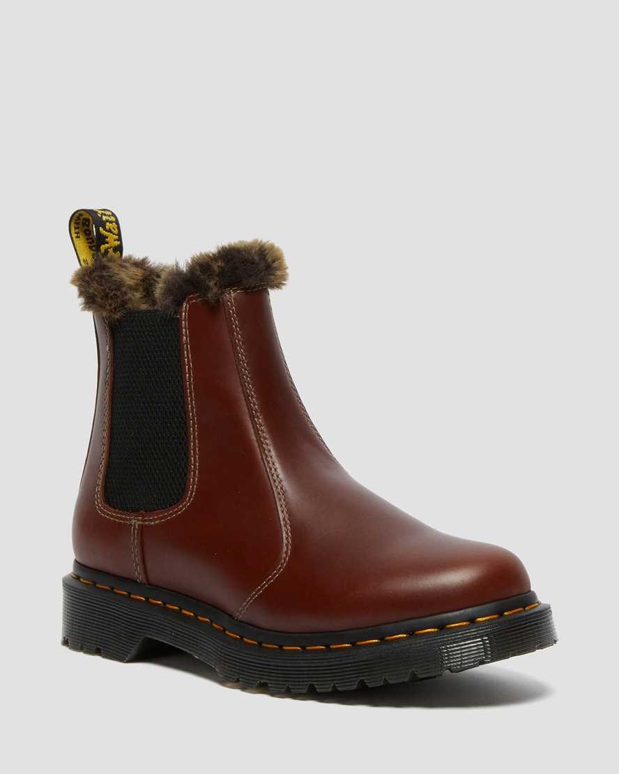 Brown Abruzzo Wp Women\'s Dr Martens 2976 Leonore Faux Fur Lined Chelsea Boots | HWV-179350