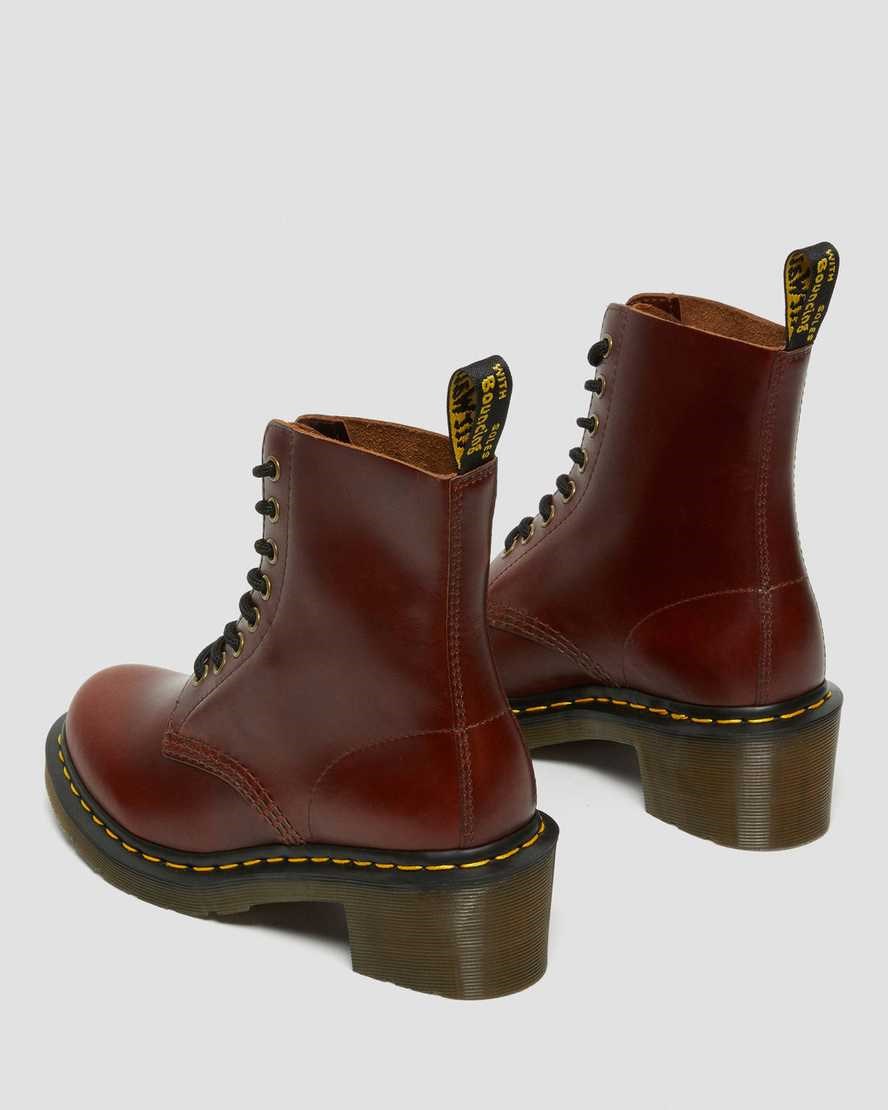 Brown Abruzzo Wp Women's Dr Martens Clemency Leather Heeled Lace Up Boots | STA-568724