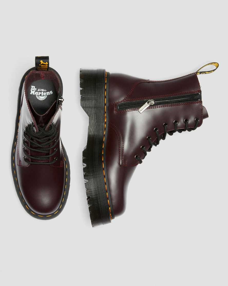 Burgundy Smooth Leather Women's Dr Martens Jadon Smooth Leather Lace Up Boots | IES-361259