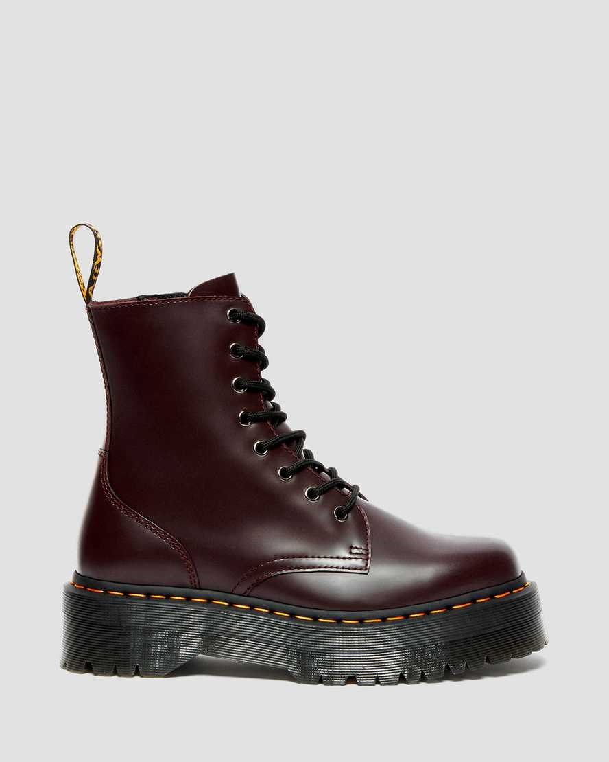 Burgundy Smooth Leather Women's Dr Martens Jadon Smooth Leather Lace Up Boots | IES-361259