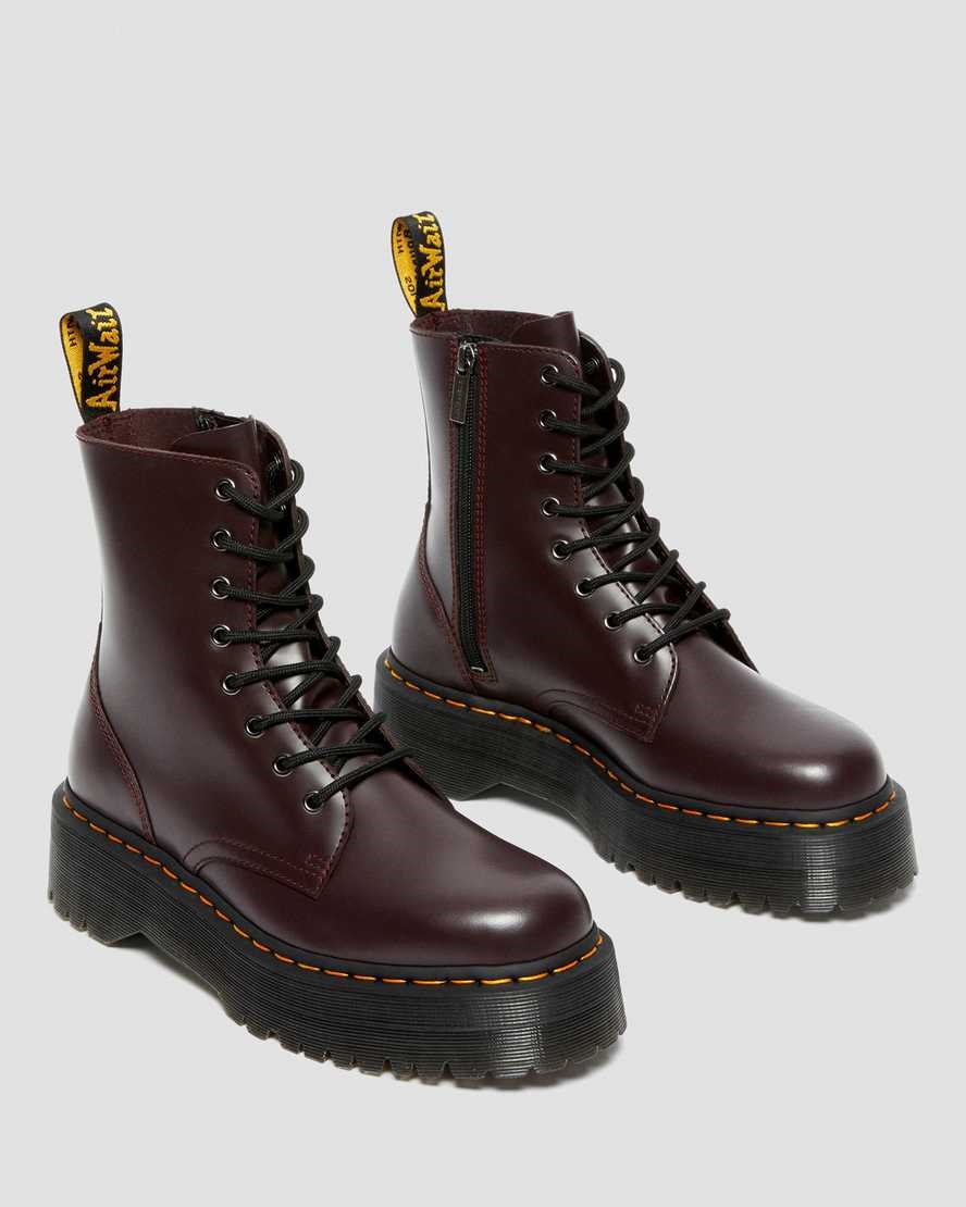 Burgundy Smooth Leather Women's Dr Martens Jadon Smooth Leather Lace Up Boots | IES-361259